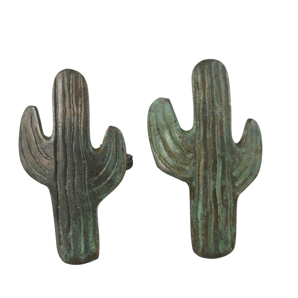 Vintage Set of 2 Verdigris Copper Saguaro Cactus Metal Napkin Rings Southwest